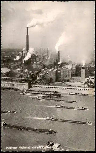 Ansichtskarte Duisburg Rheinschiffahrt und Kupferhütte Industrie 1963