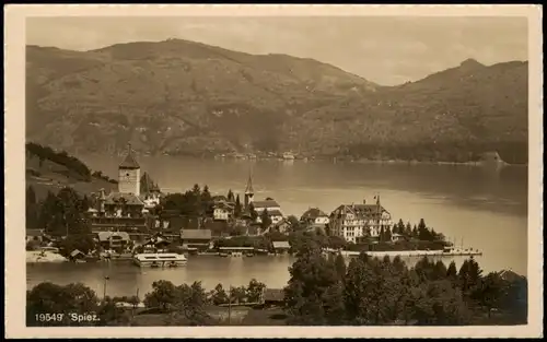 Ansichtskarte Spiez Stadt, Hotels - Seebadeanstalt 1932