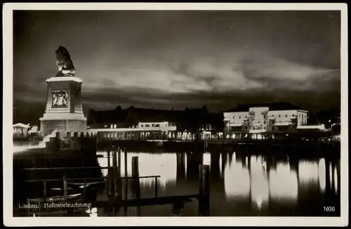 Ansichtskarte Lindau (Bodensee) Hafen - bei Navht Beleuchtung 1934