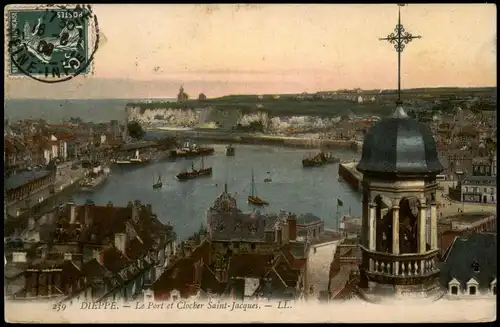 CPA Dieppe Le Port et Clocher Saint-Jacques. 1911