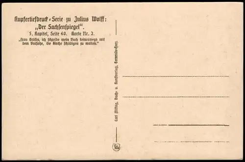 Künstlerkarte Julius Wolff Der Sachsenspiegel Frau Gräfin ich schreibe 1928