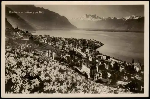 Ansichtskarte Montreux (Muchtern) Blumenmeer und Stadt Stimmungsbild 1936