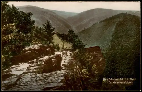 Ansichtskarte .Thüringen Der Griesbachfelsen Schwarza-Tal Color-Foto 1926