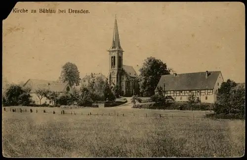 Ansichtskarte Bühlau-Dresden Stadtpartie mit Kirche 1922