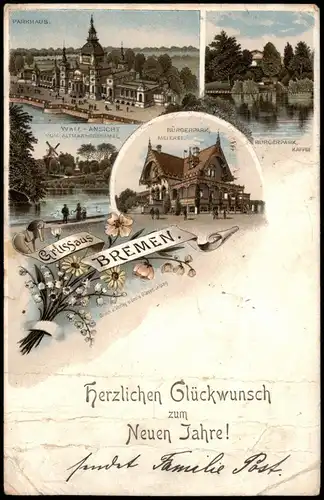 Ansichtskarte Litho AK Bremen Parkhaus (Bürgerpark), Meierei - Neujahr 1896