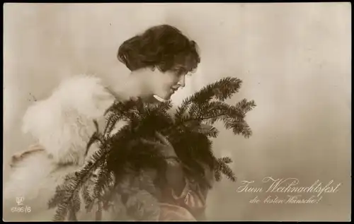 Glückwunsch - Neujahr/Sylvester schöne Frau Tannenzweig - Fotokunst 1915