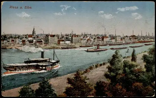Ansichtskarte Riesa Stadt, Elebdampfer - Künstlerkarte 1928