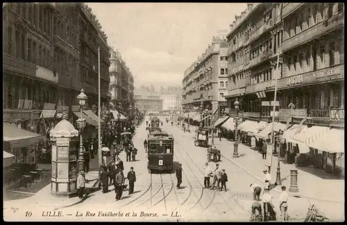 CPA Lille Rue Faidherbe, Litfassäule - Straßenbahn 1909