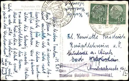 Ansichtskarte Hohenstein-Kirchensittenbach Hohenstein Schloß 1955