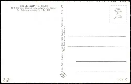Usseln-Willingen (Upland) Haus Berghof - L. Schulze, Fotohaus 1962