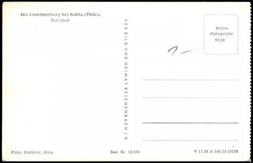 Ansichtskarte Kahla (Thüringen) Leuchtenburg - Burghof 1959