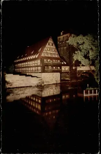 Ansichtskarte Nürnberg Nächtliche Stadt: Am Weinstadel und Henkersteg 1972