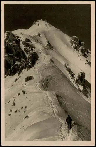 Ansichtskarte Grainau Zugspitzgrat mit Meteorolog. Station Bergsteiger 1928