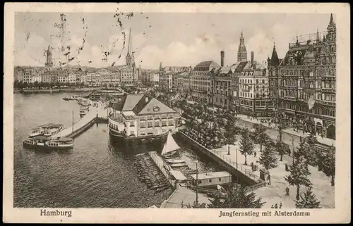 Ansichtskarte Hamburg Jungfernstieg mit Alsterdamm - Künstlerkarte 1928