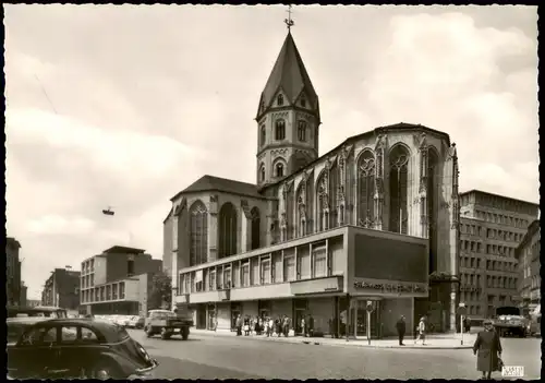Ansichtskarte Köln Straße Autos - Sparkasse und Kirche 1959