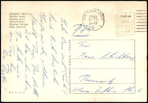 Postcard Prag Praha Karlsbrücke Karlův most Charles Bridge 1961
