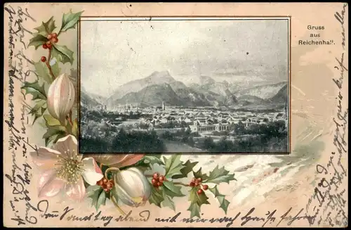 Ansichtskarte Bad Reichenhall Stadt - Blumenornament Mistel 1900 Passepartout
