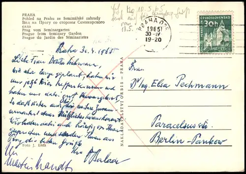 Postcard Prag Praha Panorama-Ansicht vom Seminargarten aus 1965