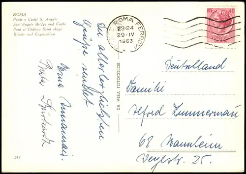 Cartoline Rom Roma Castello e Ponte S. Angelo 1963