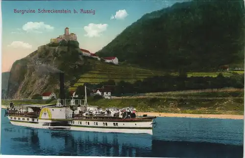 Schreckenstein (Elbe) Aussig Střekov Ústí nad Labem   Burg  Elbdampfer 1913