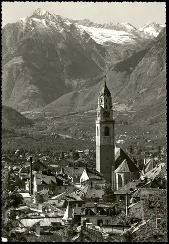 Cartoline Meran Merano Panorama-Ansicht Blick zur Pfarrkirche 1965