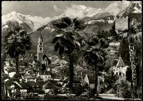 Cartoline Meran Merano Panorama-Ansicht Blick zu den Bergen 1959