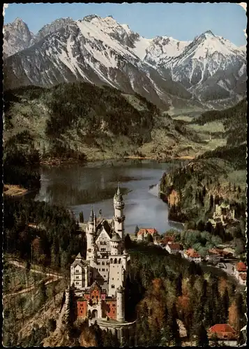 Ansichtskarte Schwangau Schloss Neuschwanstein & Gebirgs-Panorama 1963