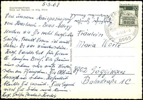 Ansichtskarte Oy-Mittelberg Grüntensee Allgäu Blick auf Wertach 1968