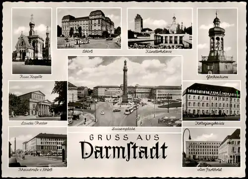 Ansichtskarte Darmstadt Gruss-Aus-Mehrbildkarte mit Sehenswürdigkeiten 1960