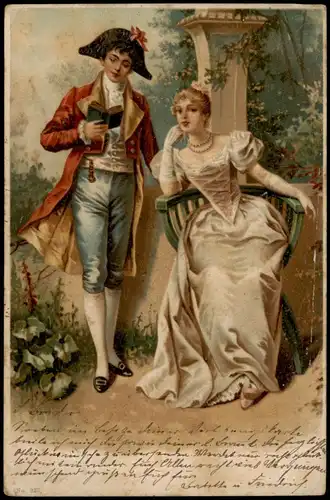 Ansichtskarte  Künstlerkarte Jüngling und Frau - historische Kleidung 1903
