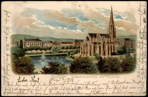 Ansichtskarte Litho AK Stuttgart Johanneskirche 1899