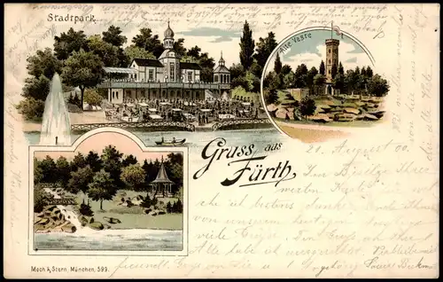 Ansichtskarte Litho AK Fürth Stadtpark, Restaurant 1900
