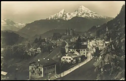 Ansichtskarte Berchtesgaden vom Malerhügel - Straße, Fotokarte 1928