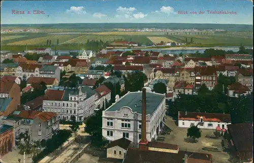 Riesa Blick von der Trinitatiskirche auf Fabrik und Straße 1915