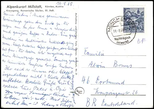 Ansichtskarte Millstatt Kreuzgang, Romanische Säulen, XI. Jhdt. 1968