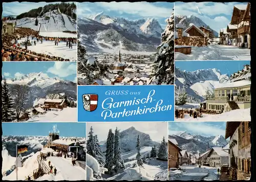 Ansichtskarte Garmisch-Partenkirchen Stadtteilansichten im Winter 1968