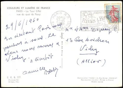 CPA Paris Eiffelturm/Tour Eiffel Schiff Seine 1960
