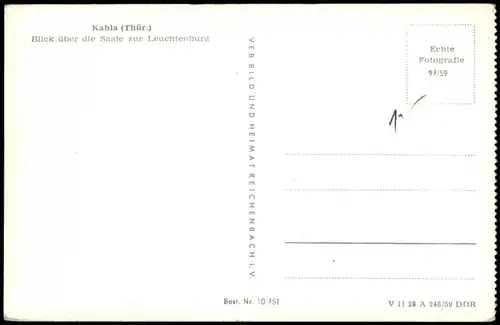 Ansichtskarte Kahla (Thüringen) Blick über die Saale zur Leuchtenburg 1959