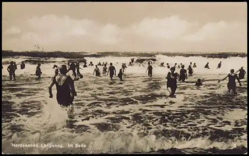 Ansichtskarte Langeoog Badespass - Wellen Meer - Bademode 1931