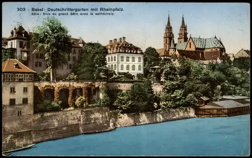 Ansichtskarte Basel Deutschrittergarten mit Rheinpfalz. 1929