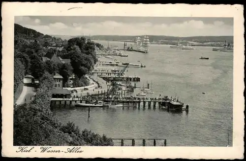 Ansichtskarte Kiel Wasserallee - Häfen Segelboote Kriegsschiffe 1939