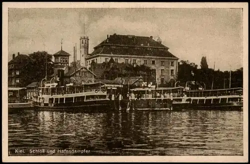 Ansichtskarte Kiel Schloß und Hafendampfer 1937