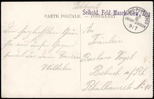 CPA Arras Atrecht Denkmal 1915  gel. Feldpost WK1 Feld-Maschienen-Gewehr ZUg