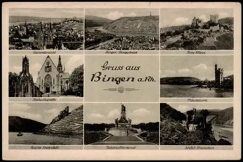 Ansichtskarte Bingen am Rhein Totale, Denkmal, Burg uvm 1936