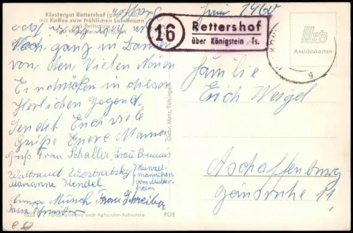 Königstein (Taunus) Rettershof mit Kaffee zum fröhlichen Landmann 1956 Stempel