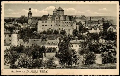 Ansichtskarte Zschopau Schloss Wildeck, Bahnlinie 1940  gel. Feldpost Wk2#