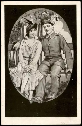 Ansichtskarte  Schöne Frau Soldat Liebe - Künstlerkarte Plantikow 1917