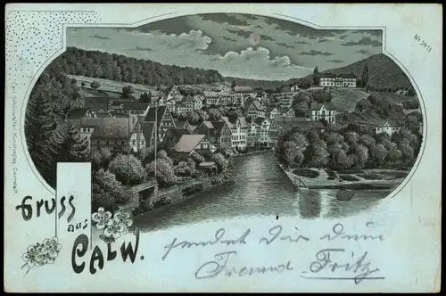 Ansichtskarte Calw Gruss aus - Stadtpartie Mondscheinlitho 1900 Silberrand