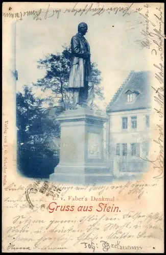 Ansichtskarte Stein (Mittelfranken) Faber-Denkmal, Haus - Blaudruck 1900