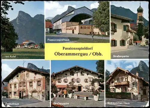 Oberammergau Mehrbildkarte mit Ortsansichten, Häuser, Straßen 1970